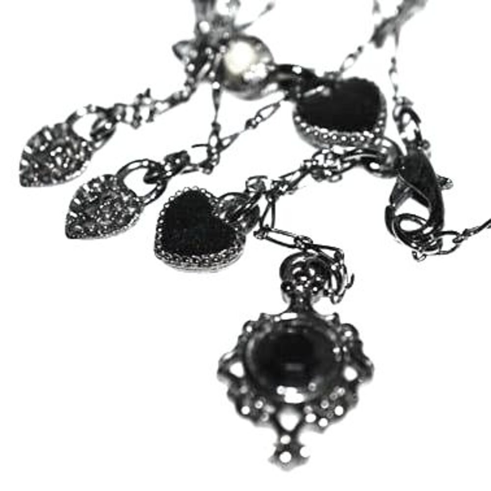 NPAC Gothic Black Crystal Pendant Black Metal Hearts 16" Necklace